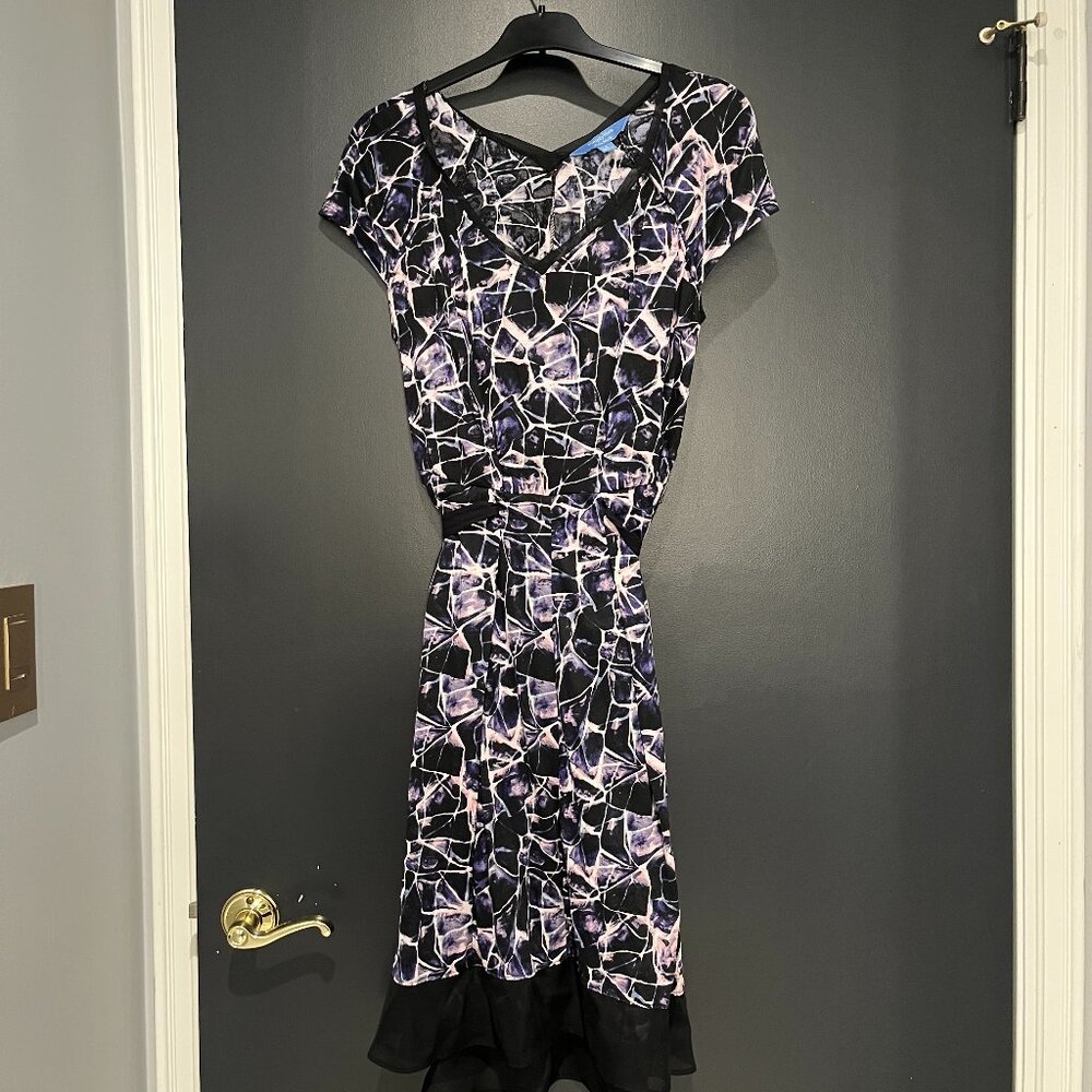 Simply Vera Wang Stretchy Dress Black & Purple Geometric Pattern Size Small